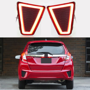 2 Đèn LED Cản Sau Cho Honda Jazz Fit 2014-2015 Đèn Sương Mù Đèn Phanh Đèn Xi-nhan Vỏ ABS Màu Đỏ Tích Hợp Đèn LED