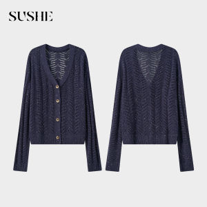 SUSHE | Luxe Glitter Mesh Cutout V-neck Knit Suit