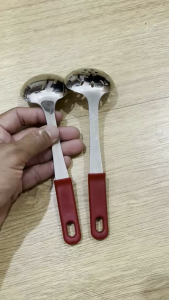 Vá Inox 304 múc trân châu thạch rau câu và các loại topping khác cán nhựa đỏ