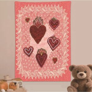 VIKAMA Retro Trái Tim Chó Hoa Thảm Vintage Treo Tường Thẩm Mỹ Polyester Ký Túc Xá Phòng Ngủ Ảnh Phông Nền Trang Trí
