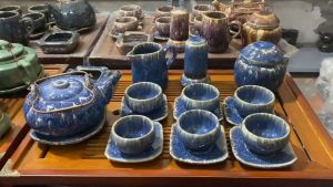 Ấm trà chóp⚡️BÁT TRÀNG⚡️Ấm chén tách trà ly men hỏa biến xanh Đá Saphia cao cấp