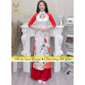 Áo Dài Cách Tân Phối Màu Trắng Đỏ Trẻ Trung Thanh Lịch Lụa Tây Thi H100 Cao Cấp - Áo Dài Xuân Quỳnh