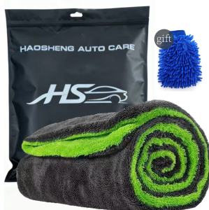 60*120cm 1000GSM Microfiber Car Cleaning Towel Super Absorbent Scratch-Free Drying Cloth with Free Blue Car Wash Mitt