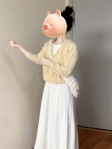 French Elegant Long Dress Set Womens Fashion Spring New Small Size Fragrance Wind Suiting Skirt A-Line Midi Dress V-Neck