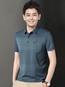 ROMON | Áo thun polo tay ngắn bằng lụa băng mùa hè cho nam cổ bẻ phong cách trung niên áo thun thời trang thường ngày thoáng khí chống nắng
