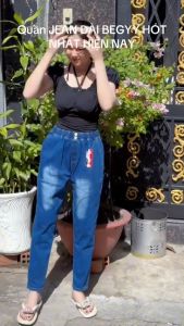 Quần jean nữ dài baggy lưng thun quần bò cạp chun co giãn chiều 4 chiều mặc là đẹp