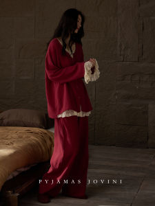 Cotton Flannel Autumn Spring Ladies Pajamas Red Horse Zodiac Year Plus Size Long Sleeve Set