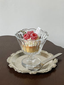 Retro Lace Glass Highball Cup Ice Cream Dessert Cup Fruit Pudding Cup Yogurt Ice Cream Bowl Transparent Design Daily Use
