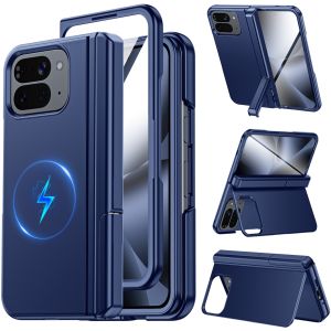 for Google Pixel 10 Pro Fold Magnetic Case with Hidden KickstandBuilt-in 9H Glass Screen Protector & Hinge Protection-Purple