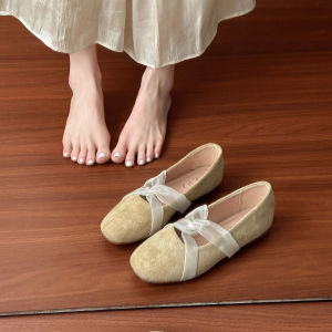 French Style Mary Jane Shoes Cross Ribbons Flat Soft Soles