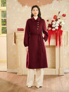 Winter Wool and Cashmere Blend Double-sided Trench Coat Single-breasted Belted