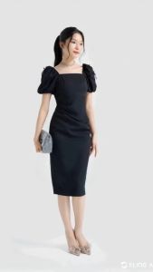 Vella Fashion - Đầm midi cổ vuông tay phồng - không nơ VD23038