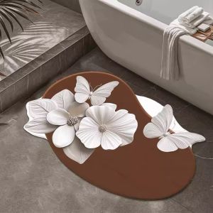 Water Absorbent Silicon Dendroid Mat Bathroom Anti-Slip Fall Proof Entrance Door Creative Floor Mat Wood Grain Butterfly Design