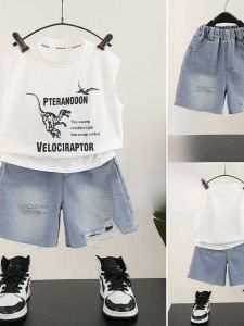 ชุดฤดูร้อนสำหรับเด็กชาย ชุดแขนกุดลำลองสำหรับเด็กชาย ผ้าฝ้าย 2 ชิ้น คุณภาพระดับพรีเมียม เสื้อผ้าเด็กชาย