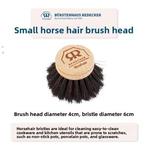 Redecker Long Handle Real Wood Bristle Kitchen Brush Plant Fiber Horse Hair Cleaning Brush Replaceable Brush Head for Pots Plates Bowls