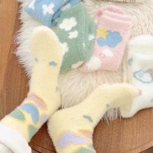 Cute Plush Mink Velvet Socks Cartoon Butterfly White Cloud Love Pattern Winter Warm Fluffy Sock Women Girls Thermal Floor Sleep Sock