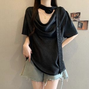 AIYITI | High Quality V-Neck Acetate Satin Short Sleeve Shirt for Plus Size