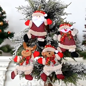 4 PCS Christmas Plush Doll Hanging Decorations Classic Santa Snowman Reindeer Bear Pendants Festive Ornament Set
