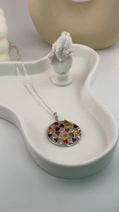 MILLENNE Multifaceted Baltic Amber Mulitple Studded Circular Silver Pendant with 925 Sterling Silver (MLP-01)