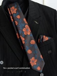 Pattern Tie Mens Handsome Retro Casual Pocket Square Korean Style Suit Black Shirt Embroider Classy Fashion Trendy Suit