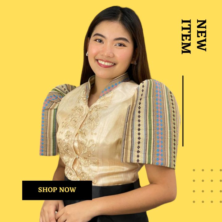 Chinese Collar Filipiniana Top with Inabel Collar and Sleeves | Lazada PH