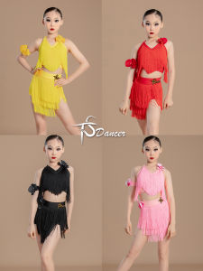 Gold Label Latin Dance Skirt Practice Uniform Womens Childrens Top Tassel Training Standard Dance Strap Competition