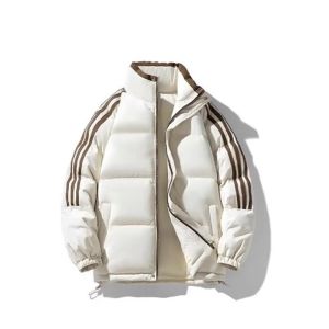 plus Size down Cotton Jacket Thick Warm Bread Style Couples Cotton Coat Loose Fit Long Sleeve Zipper Closure Solid Color