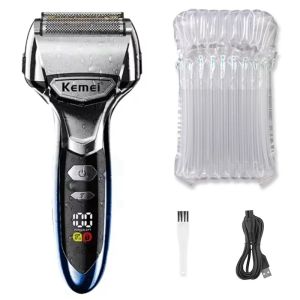 Kemei | Máy Cạo Râu Điện Kemei 5 Lưỡi Dành Cho Nam Sạc Được Cạo Ướt/khô Máy Tỉa Râu Dao Cạo Bằng Thép Không Gỉ Với Lưỡi Dao Có Thể Rửa Được