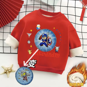 Spiderman Sequin Pattern Boys Flip Change Color Kurokos Girl Red Fleece Lined Sweatshirt Childrens Winter Warm Clothing