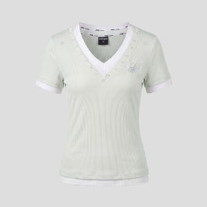 V Neck Fake Two-Piece Straight Shoulder Slimming Summer Short Top