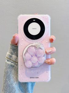 Huawei Mate 70 Pro+ Phone Case  Summer Purple Splashed Ink Oil Painting Grape Magnetic Absorption Stand Silicone Full Cover Anti-Fall Girl Style