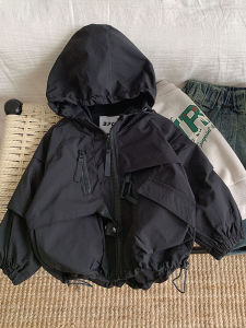 Childrens Clothing Spring and Autumn Kids Outdoor Jacket Coat Windproof Outdoor Double Layer Hooded Black Baby Boy Parka Jacket