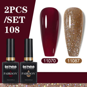 Parkson 2Pcs Gel Nail Polish Set Glass Bottle Soak Off UV Gel Varnish Red Pink Colorful Gel Polish Top Base Coat Nail Gel Kit