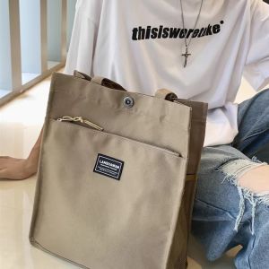 Large Capacity Canvas Shoulder Bag Mens Handbag School Supplies Book Bag High School Students Tutoring Bag Handbag