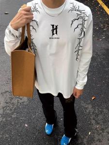 Áo Thun Dài Tay Rộng Rãi in Hình Cành Gai Phong Cách Đường Phố Mỹ Cỡ Lớn 300 Pound Dành Cho Nam Và Nữ