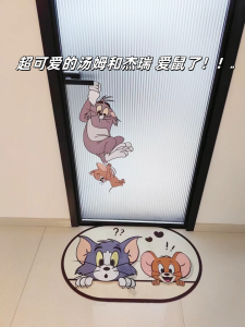 Bathroom Glass Door Stickers Cute Cartoon Cat And Mouse Waterproof Toilet Decorations Home Decor PVC Wall Art Sticker