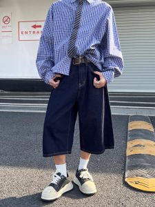 Quần Short Denim Xanh American Retro Cleanfit Rộng Rãi Cho Nam Và Nữ Mùa Hè Quần Short Ống Đứng Đa Năng Thời Trang