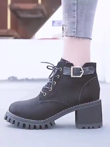【COD】Trekon Women Fashion Suede Ankle Booties Womens Sneakers, Block Heel Platform Martin Boots Lace‑Up Side Zipper Metal Buckle Accent Daily Wear Short Boots for Ladies