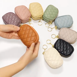 Korean Version Womens Coin Purses Double Zipper Plain Leather wallet minimalist portable cosmetic lipstick storage bag key card bag