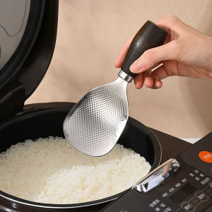 C.B.【Ready in Stock】 Non-stick Rice Spoon Stainless Steel Comfortable Wooden Handle Big Rice Paddle Dinner Utensils