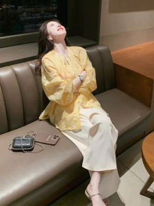 Yellow Floral Long Sleeves Sun Protection Shirt Coat Womens Summer Thin Tencel Loose Air-Conditioner Cardigan New Chinese National Style Tops