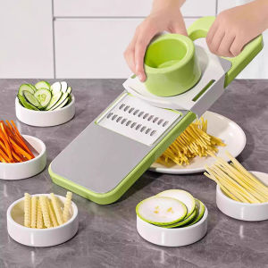 Multi-Function Veggie Chopper – Ergonomic Mandoline Slicer with Julienne & Crinkle-Cut Blades | Safe Kitchen Tool with Finger Guard for Effortless Meal Prep