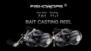 Fishdrops Baitcaster Reel 7.5 oz Light Weight & Smooth 12.12LB Drag Magnetic Brake Baitcasting Reels Gear Ratio 7.0:1 Affordable Low Profile Freshwater Bait Caster Fishing Reel