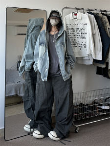 Áo Khoác Denim Mỹ Cỡ Lớn Cho Nam Mùa Xuân Thu Thời Trang Cổ Điển Giặt Nhẹ Dáng Rộng Hợp Thời Trang Có Mũ Trùm Đầu