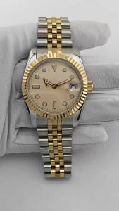 Luxury Men Automatic Mechanical Watch Two Tone Gold Silver Cream Dial Date Window Sapphire Glass 904L Stainless Steel