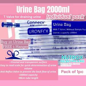 Urine Bag Transparent Uronecx -2000ml Sterile With T Valve 10pcs Free 1pc Urine Hanger