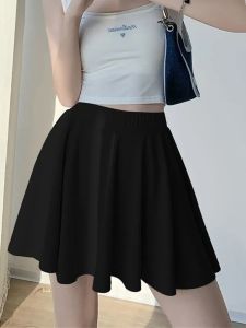 Váy Ngắn Xếp Ly Lụa Băng Màu Hồng Cạp Cao Cho Nữ Mùa Hè Váy Ngắn Chữ a Che Hông Chống Ánh Sáng Váy Công Sở Phong Cách Hàn Quốc