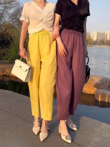 MEITESIJIAONU | Light High-Waist Ice Silk Linen Trousers Women