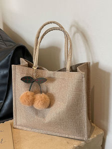 Fashionable Large Capacity Linen Tote Bag Womens Single Shoulder Bag for Class Korean Style Shopping Bag Shape Soft Tote