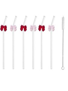 1/3/7PCS Elegant Reusable Bent Glass Straw & Bow Design Ideal for Milk Tea Cocktails Drinks Festive Party Atmosphere Gift